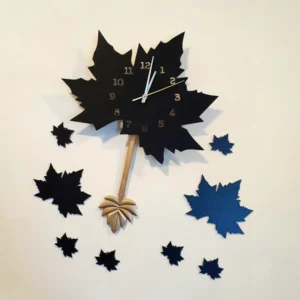 Black Maple Leaf Wall Clock